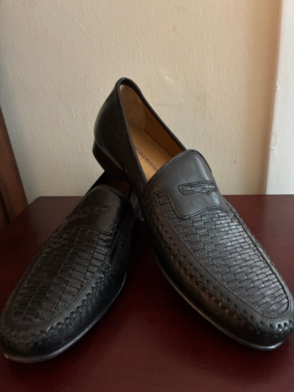 Johnston & Murphy Black Woven Leather Loafers
